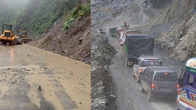  ४५ घण्टापछि तुइनखोलाको पहिरो हटाइयो, एकतर्फी यातायात सञ्चालन 